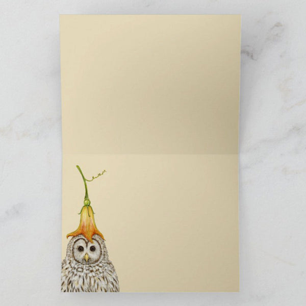 Little Owls on Big Hat Night, Blank Greeting Card, Birds with Hats, by Vicki Sawyer