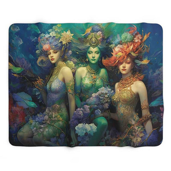 3 Dreamy Water Goddesses, Mermaid, Sea Witch Design on a Lightweight Sherpa Fleece Blanket (2 sizes)