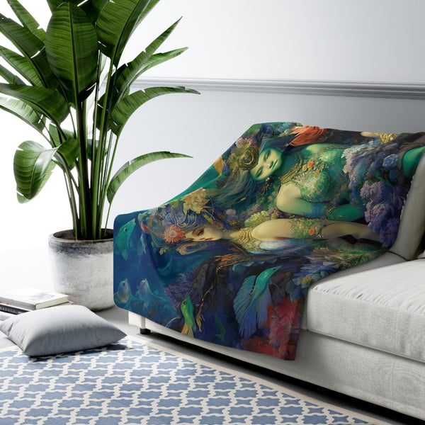 3 Dreamy Water Goddesses, Mermaid, Sea Witch Design on a Lightweight Sherpa Fleece Blanket (2 sizes)
