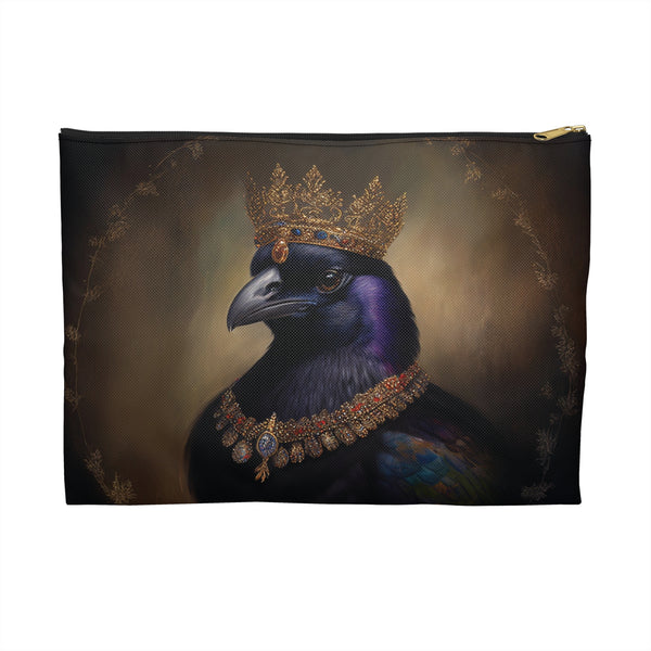 Royal Raven Elegant Accessory Zippered Pouch for Bird Lovers, King Crow, Gothic Decor, F-caw-F Crow, Fall and Halloween Bag