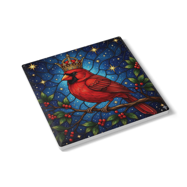 Ceramic Bird Coaster, Christmas Cardinal with Crown, Holiday Home Decor, Birds With Hats Lover Gift