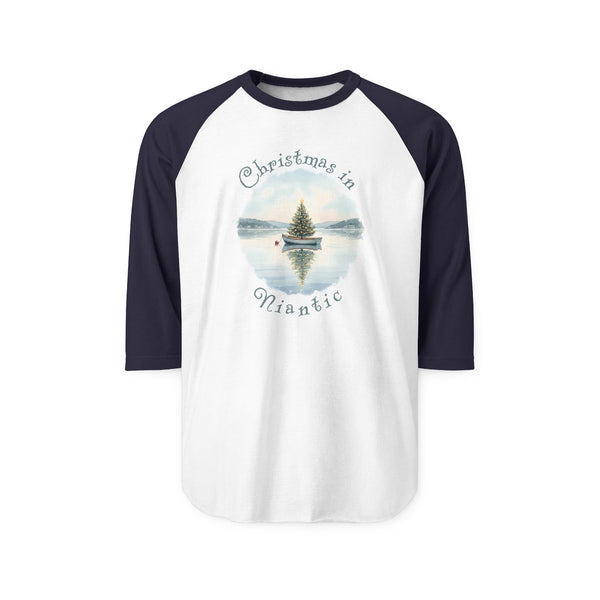 Christmas in Niantic, Dinghy Boat with Xmas Tree,  Unisex Raglan Shirt