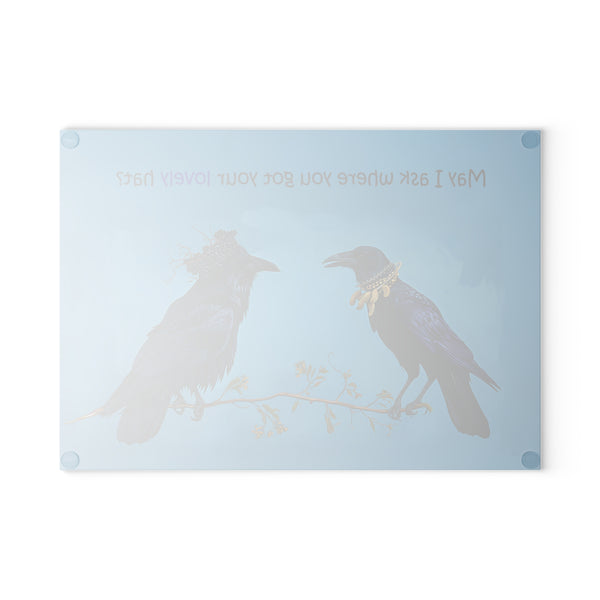 Crow and Raven Peanut Necklace and Blackberry Hat, Funny Bird Glass Cutting Board - 2 Sizes