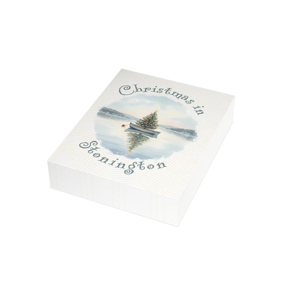 Christmas in Stonington Greeting Card – Dingy Boat with Xmas Tree Holiday Card (1/10/30/50 pcs) 4.25" x 5.5"