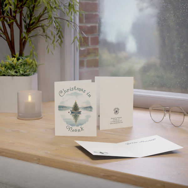 Christmas in Noank Greeting Card – Dingy Boat with Xmas Tree Holiday Card (1/10/30/50 pcs) 4.25" x 5.5"