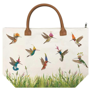 "Meadow Buzz" Large Canvas Tote Bag with Hummingbird Artwork by Vicki Sawyer