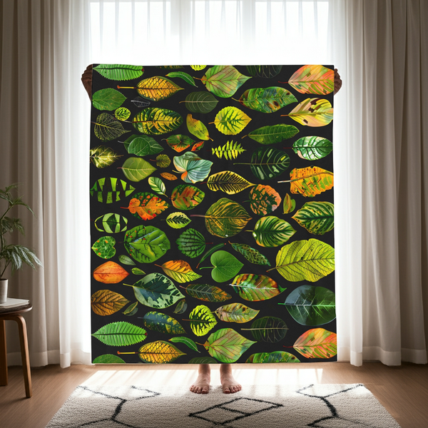 Botanical Velveteen Plush Blanket - Soft and Lightweight Leaf Collage Throw Blanket