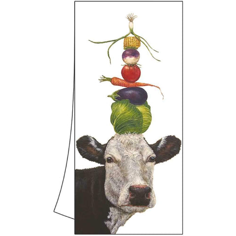 Ida - Cow and Vegetables Kitchen Towel with Artwork by Vicki Sawyer
