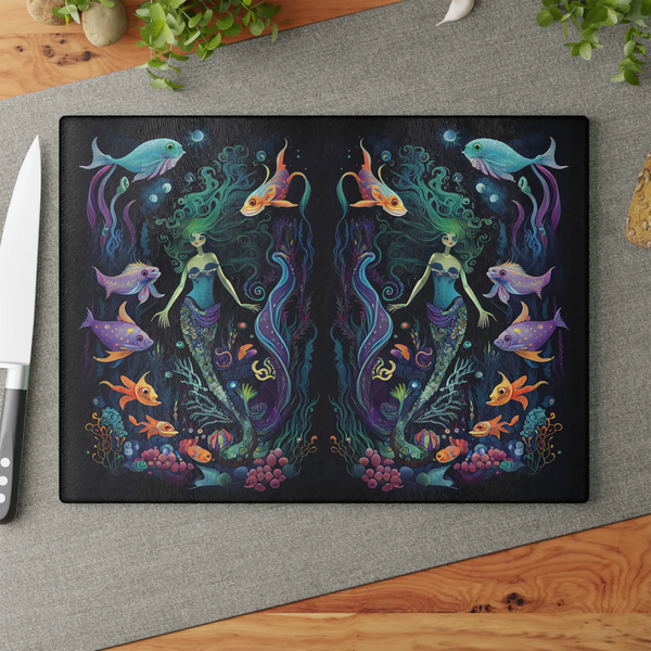 Mermaid Garden Mermaidcore Fairycore Tempered Glass Cutting Board 11x15