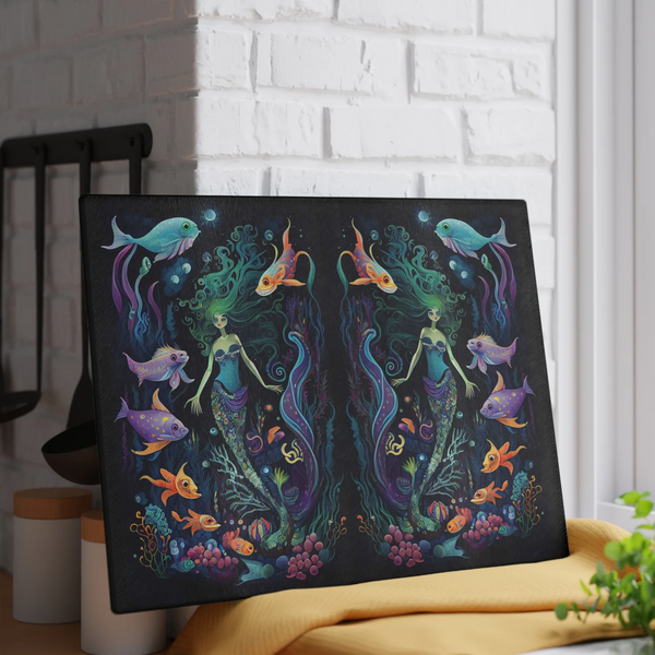 Mermaid Garden Mermaidcore Fairycore Tempered Glass Cutting Board 11x15