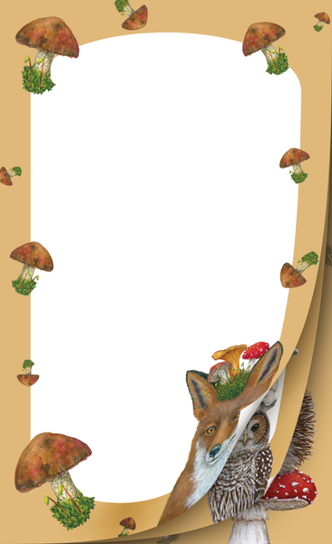 Vicki Sawyer's 3-in-1 Mushroom Notepad with an Owl, Fox and Hedgehog - 6x10 inches