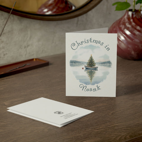 Christmas in Noank Greeting Card – Dingy Boat with Xmas Tree Holiday Card (1/10/30/50 pcs) 4.25" x 5.5"
