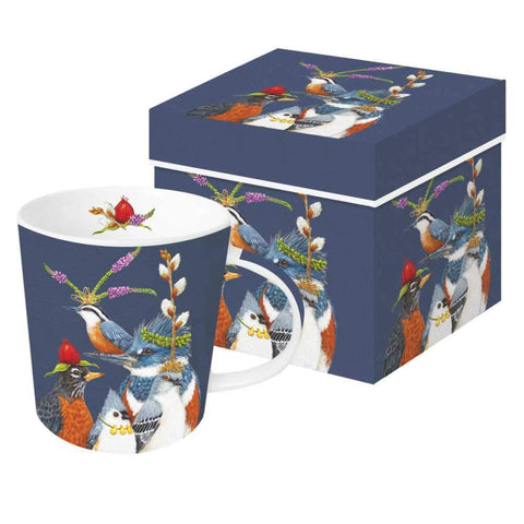 "Party Friends" Backyard Bird with Hats-Themed Gift-Boxed Mug - Artwork by Vicki Sawyer