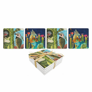 Southwest Mesa Colorful Cactus and Woodpeckers Dolomite Beverage Coaster Set of 4