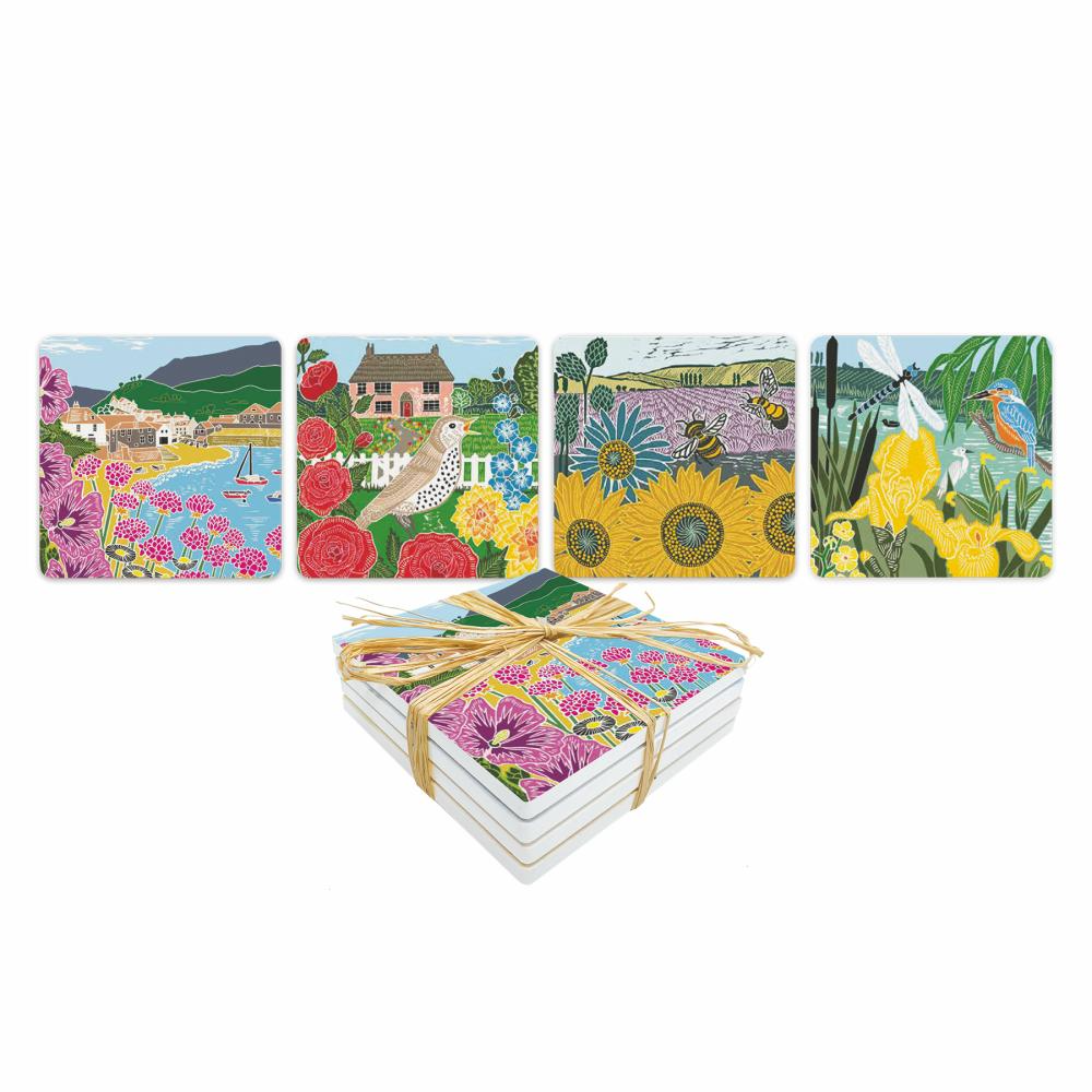 'Costa Del Sol" Dolomite Colorful Beverage Coaster Set of 4