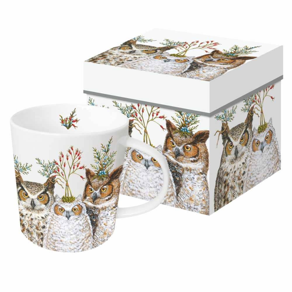 Holiday Hoot - Owls Wearing Hats Gift-Boxed Mug - Artwork by Vicki Sawyer