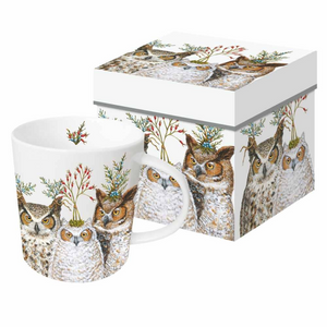 Holiday Hoot - Owls Wearing Hats Gift-Boxed Mug - Artwork by Vicki Sawyer