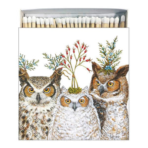 Holiday Hoot - Square Decorative Bird Matches - Artwork by Vicki Sawyer