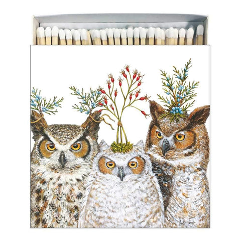 Holiday Hoot - Square Decorative Bird Matches - Artwork by Vicki Sawyer
