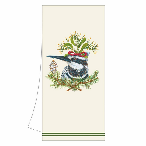 Holiday Kingfisher Bird Kitchen Towel with artwork by Vicki Sawyer