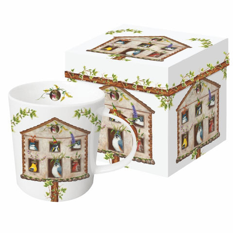 House Party- Birds and Bird House Gift-Boxed Mug - Artwork by Vicki Sawyer
