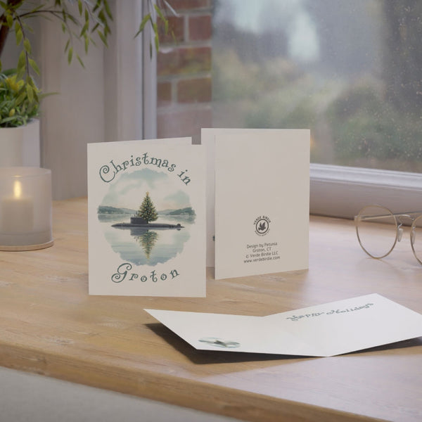Christmas in Groton Greeting Card – Submarine with Xmas Tree Holiday Card (1/10/30/50 pcs) 4.25" x 5.5"