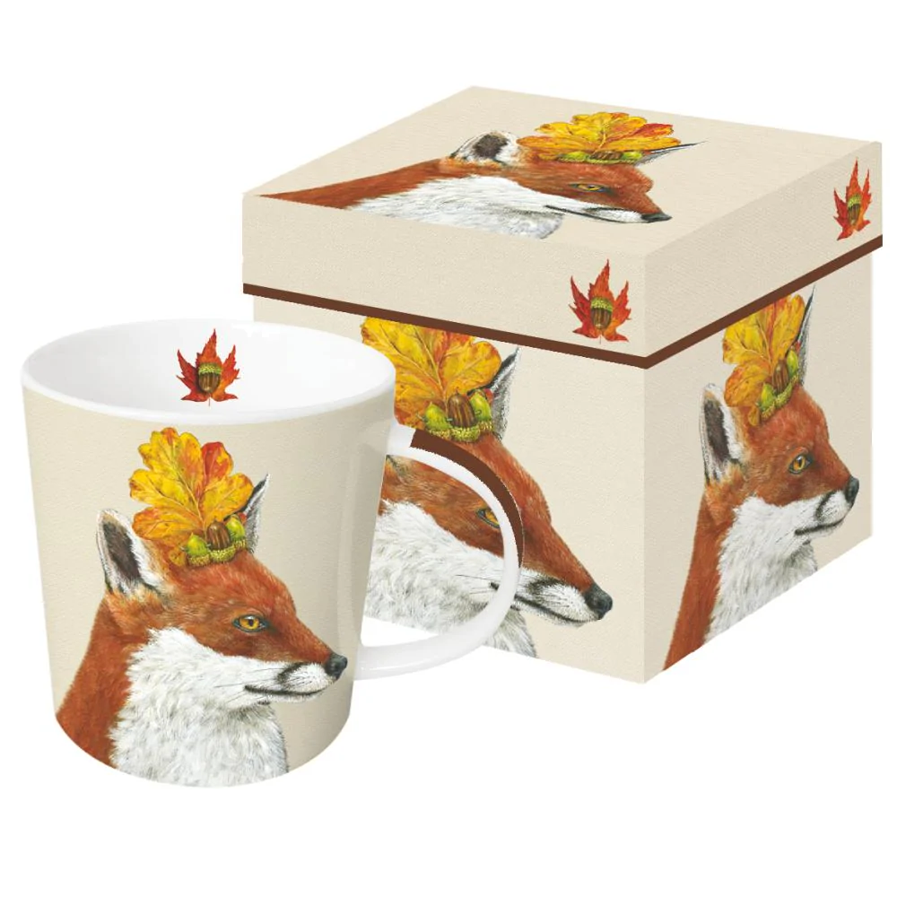 Sophie the Fox, with Fall Leaves and Acorn Headpiece Gift-Boxed Mug - Artwork by Vicki Sawyer