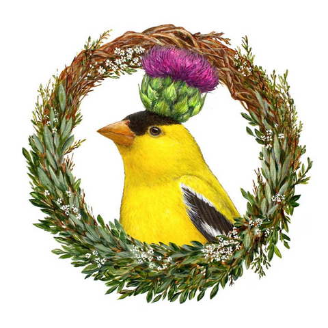 Sydney - Goldfinch Bird with Thistle Hat Beverage Napkins with Artwork by Vicki Sawyer