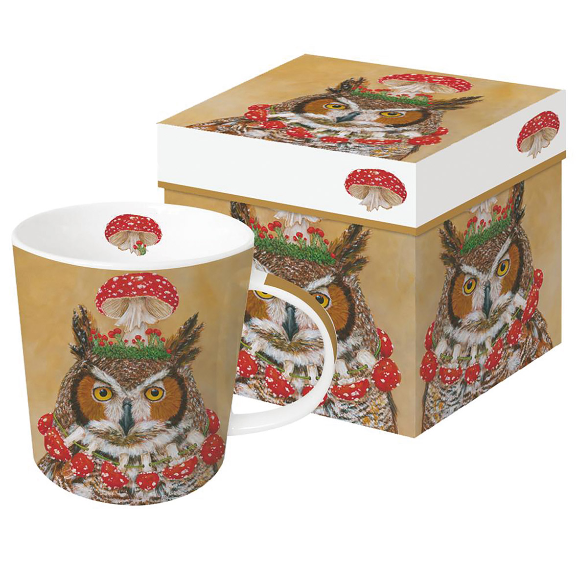 Pageant Queen Owl with Mushroom Hat Party Gift-Boxed Mug | Artwork by Vicki Sawyer