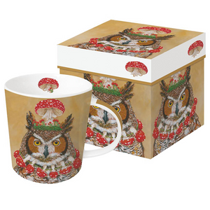 Pageant Queen Owl with Mushroom Hat Party Gift-Boxed Mug | Artwork by Vicki Sawyer