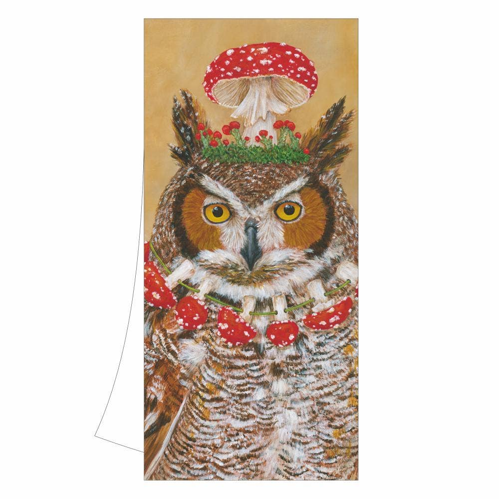 Pageant Queen Owl with Mushroom Hat Kitchen Towel - Artwork by Vicki Sawyer