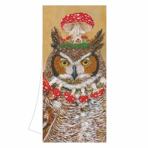 Pageant Queen Owl with Mushroom Hat Kitchen Towel - Artwork by Vicki Sawyer