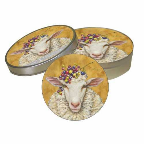 "Vineyard Sheep" Pulpwood Coaster Set of 4 with Artwork by Vicki Sawyer