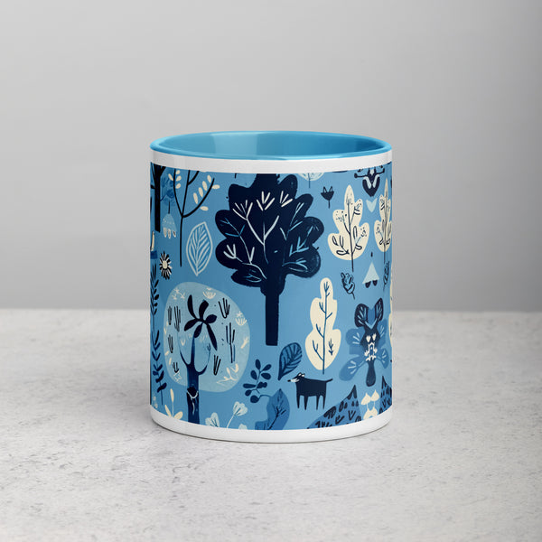 Blue Folk Art Mug with Color Inside and Handle (11 oz or 15 oz)
