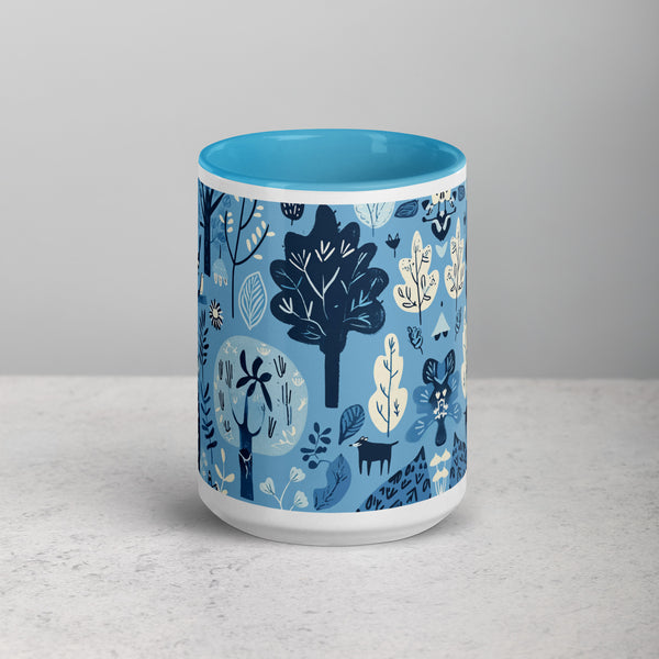 Blue Folk Art Mug with Color Inside and Handle (11 oz or 15 oz)