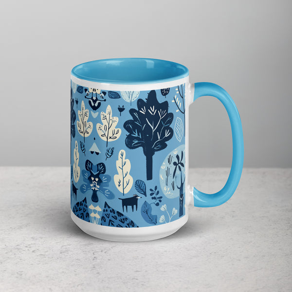 Blue Folk Art Mug with Color Inside and Handle (11 oz or 15 oz)