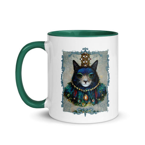 King of Castle Cat Royalty With Crown Jewels and Peacock Feathers Costume, Cat Portrait Mug