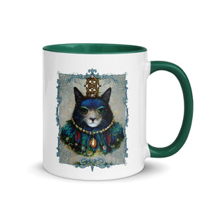 King of Castle Cat Royalty With Crown Jewels and Peacock Feathers Costume, Cat Portrait Mug