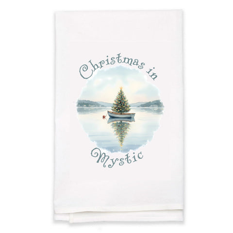Christmas in Mystic Flour Sack Kitchen Towel, Floating Xmas Tree in Boat