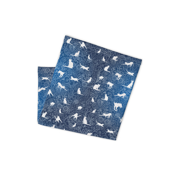 Blue Cats and Floral Doodle Stylish and Functional Neck Gaiter - One Size