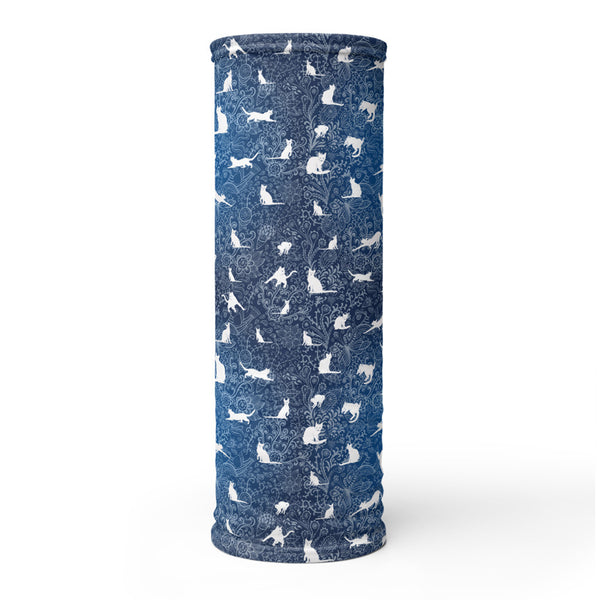 Blue Cats and Floral Doodle Stylish and Functional Neck Gaiter - One Size