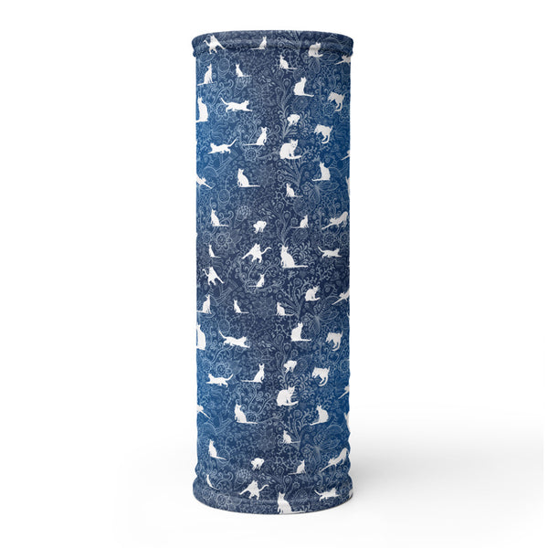 Blue Cats and Floral Doodle Stylish and Functional Neck Gaiter - One Size