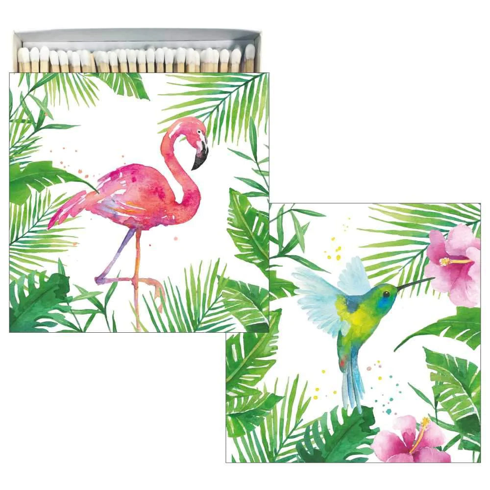 "Tropical Flamingo and Hummingbird" Decorative Square Gift-Boxed Matches