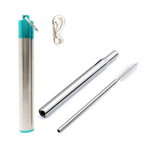 Telescoping, Collapsible and Retractable Stainless Steel Straw, Cleaning Brush, Carry Case and Clip