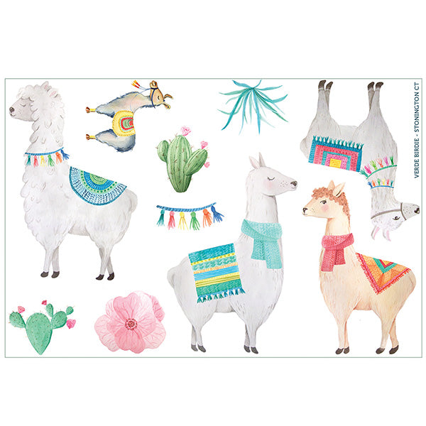 Cute and Colorful Llama and Cactus Sticker Sheets – Two 5x7" Sheets Totaling 20 Small Stickers