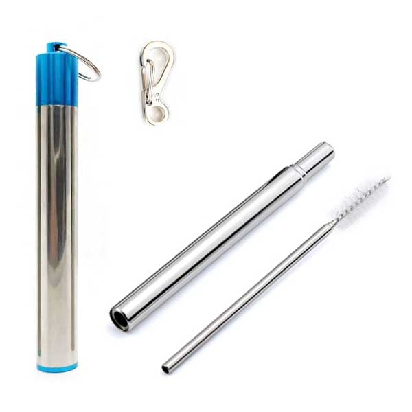 Telescoping, Collapsible and Retractable Stainless Steel Straw, Cleaning Brush, Carry Case and Clip