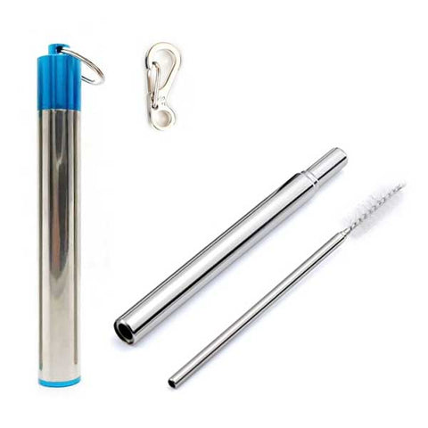 Telescoping, Collapsible and Retractable Stainless Steel Straw, Cleaning Brush, Carry Case and Clip