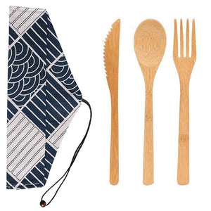 3-Piece Reusable Sturdy Bamboo Utensils (Fork, Spoon, Knife) with Cloth Carry Bag