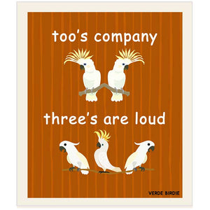 Swedish Dishcloth Sponge - Toos Company, Threes are Loud Cockatoo Design